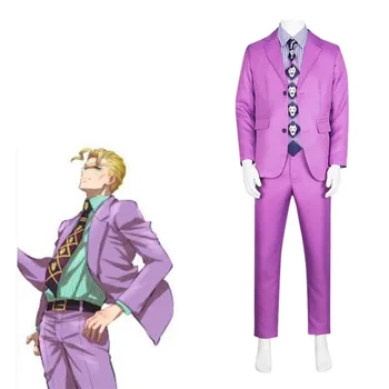 Аниме JoJo's Bizarre Adventure Kira Yoshikage Косплей Костюм для взрослых мужчин Фиолетовая униформа Карнавальные наряды на Хэллоуин - Изображение 1  