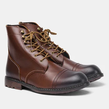 Размер39-Размер50 Мужские ботинки из натуральной кожи Wild Combat Boots, Американская рабочая обувь на шнуровке - Изображение 1  