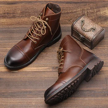 Размер39-Размер50 Мужские ботинки из натуральной кожи Wild Combat Boots, Американская рабочая обувь на шнуровке - Изображение 2  