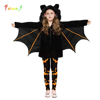 Костюм на Хэллоуин, Черная накидка с крыльями летучей мыши, плащ-накидка для детей, Вампирская вечеринка для девочек, косплей, топ + брюки - Изображение 1  