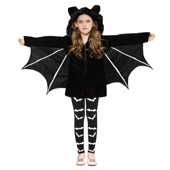 Костюм на Хэллоуин, Черная накидка с крыльями летучей мыши, плащ-накидка для детей, Вампирская вечеринка для девочек, косплей, топ + брюки - Изображение 2  