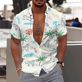 2023, Мужские рубашки из кокосовой пальмы с 3D принтом, мужская гавайская рубашка, пляжные модные топы с коротким рукавом 5xl, футболка, мужская блузка Camisa - Изображение 1  