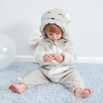 Детский комбинезон Кигуруми с пандой, зеброй, динозавром, львом Для мальчиков и девочек, зимняя флисовая цельная одежда для малышей, комбинезоны для малышей от 1 до 2 лет - Изображение 2  