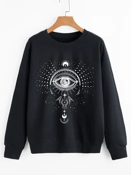 2024 Женская толстовка Всевидящее око, пуловеры с духовным принтом Солнца и Луны, женские модные толстовки, повседневный винтажный топ, уличная одежда - Изображение 1  