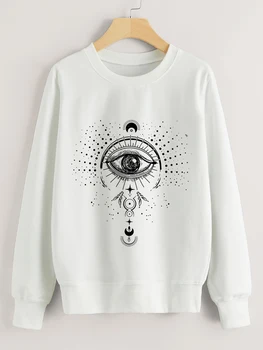 2024 Женская толстовка Всевидящее око, пуловеры с духовным принтом Солнца и Луны, женские модные толстовки, повседневный винтажный топ, уличная одежда - Изображение 2  