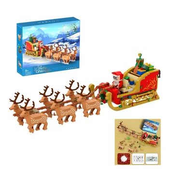 Рождественские сани, модель Лося Санта-Клауса с подсветкой, набор рождественских украшений, 442 шт., строительные блоки, игрушки с бумажным руководством - Изображение 1  