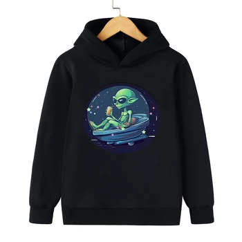 Забавная толстовка с инопланетным НЛО с длинным рукавом, Детские Весенне-осенние свитшоты для мальчиков, одежда с инопланетным рисунком для девочек, Уличная одежда Harajuku - Изображение 2  