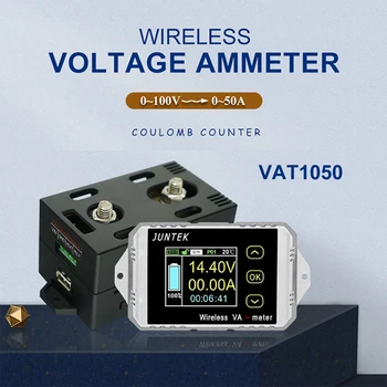 Беспроводной амперметр JUNTEK VAT1050 100V 50A, вольтметр, контроль емкости аккумулятора, Кулоновский счетчик, цветной экранный измеритель 12 В 24 В 48 В - Изображение 1  